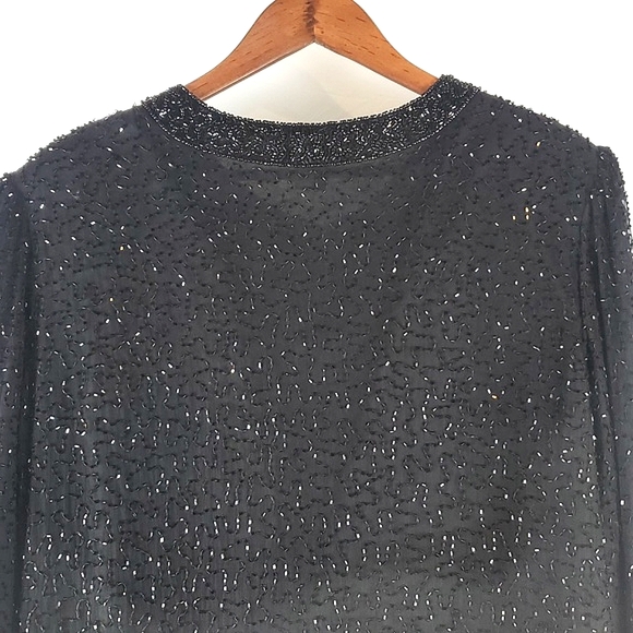 Vintage‎ Laurence Kazar Black Silk Beaded Jacket - Picture 7 of 8